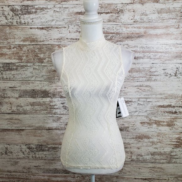 GUESS Cream White Sleeveless Gamilla Lace Top - Picture 13 of 13